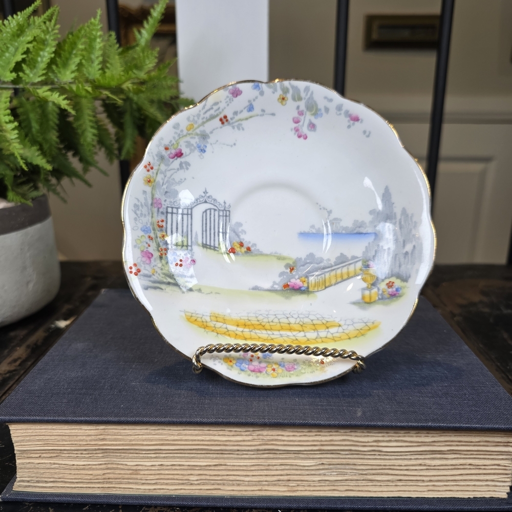 Royal Albert Rosedale Saucer | Scenic Gate Garden Fine Bone China | Gold Trim